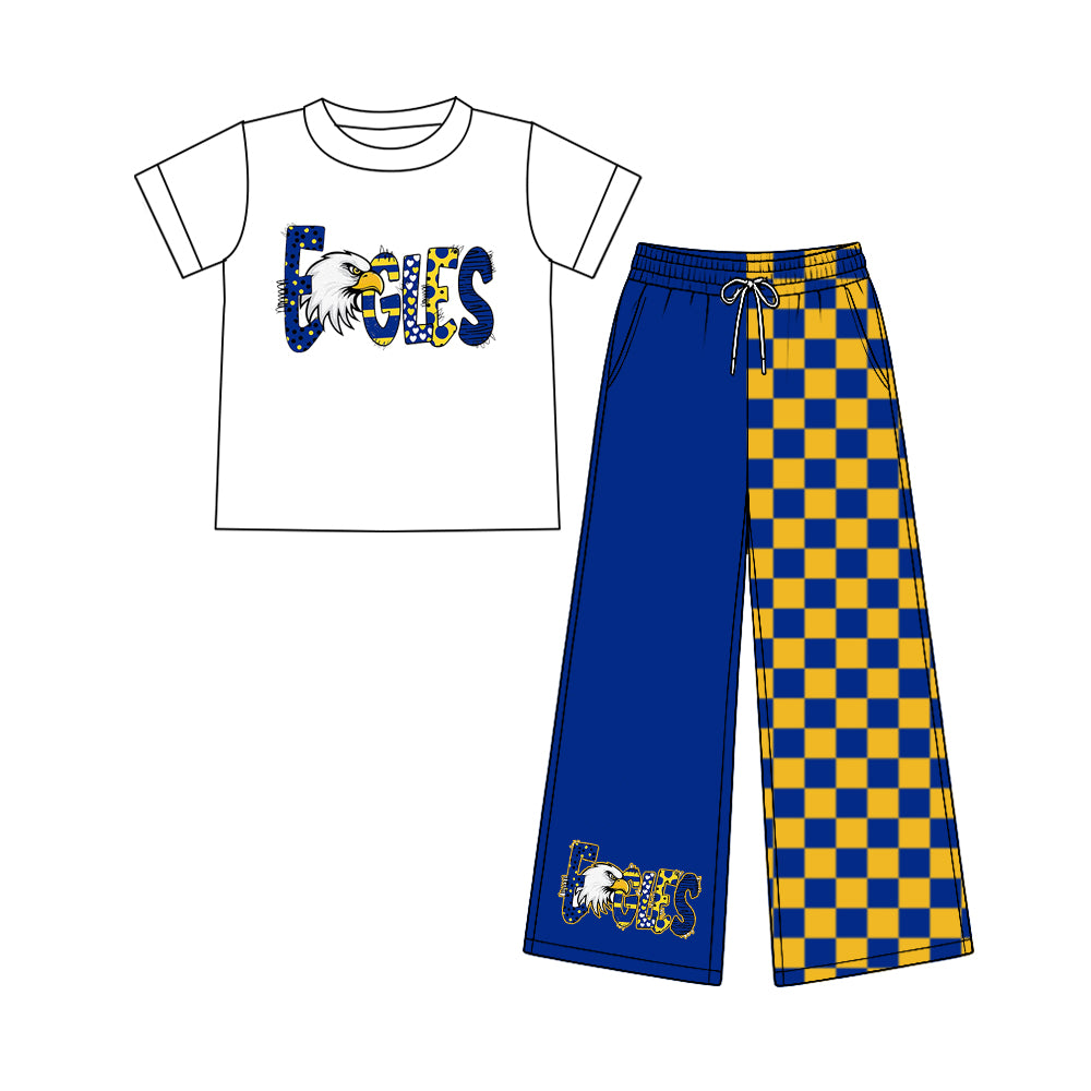 (Custom Design Preorder MOQ 5) Teams Sidney Eagles White Top Checkered Straight Pants Girls Clothes Set