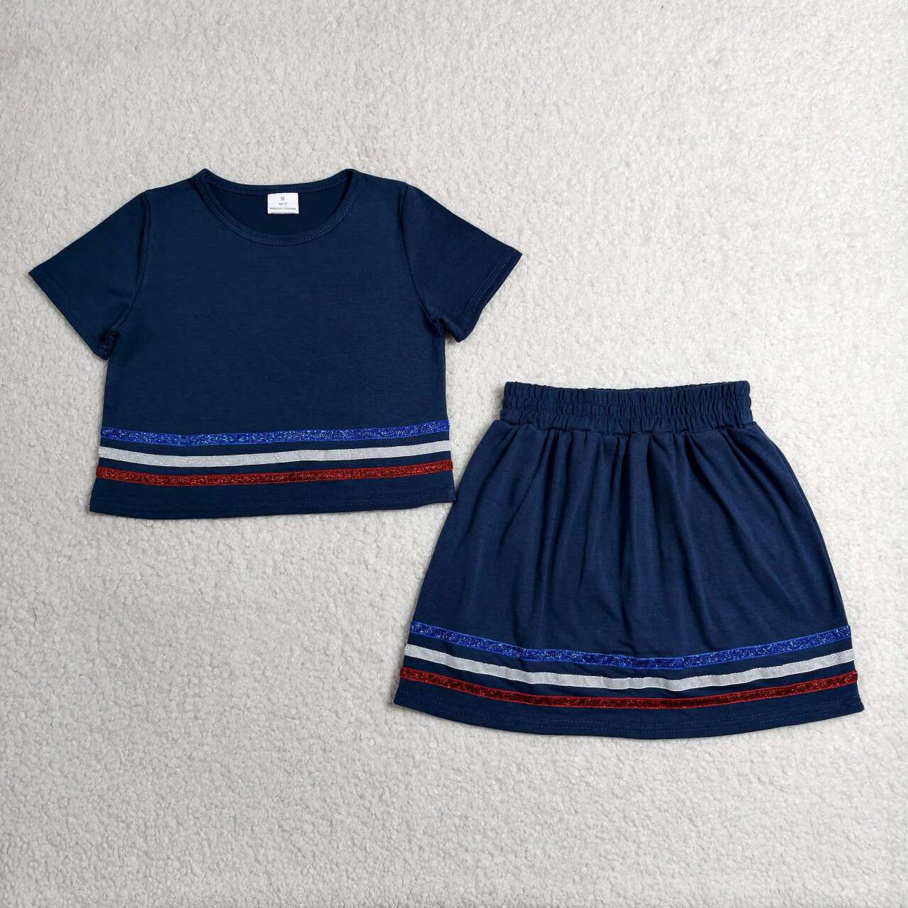 Baby Boys Navy Short Sleeve Top with Skort Set With Sequin