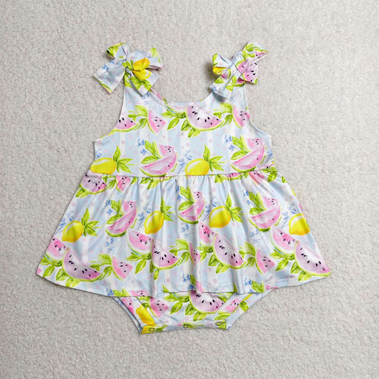 SR4135 Watermelon Lemon Stripes Print Baby Girls Summer Strap Skirts Romper