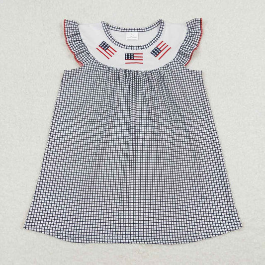 GSD0811 Flag Embroidery Plaid Baby Girls 4th of July Dress