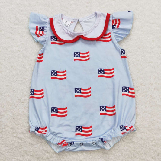 SR1123 Flag Baby Girls 4th of July Doll Collar Romper