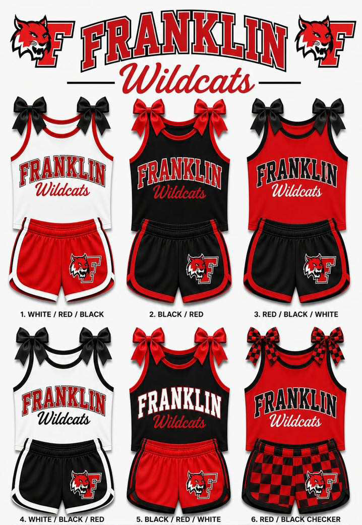 (Custom Design Preorder MOQ 5) Teams Franklin Wildcats Bows Vest Top Shorts Mommy and Me Summer Yoga Clothes Set