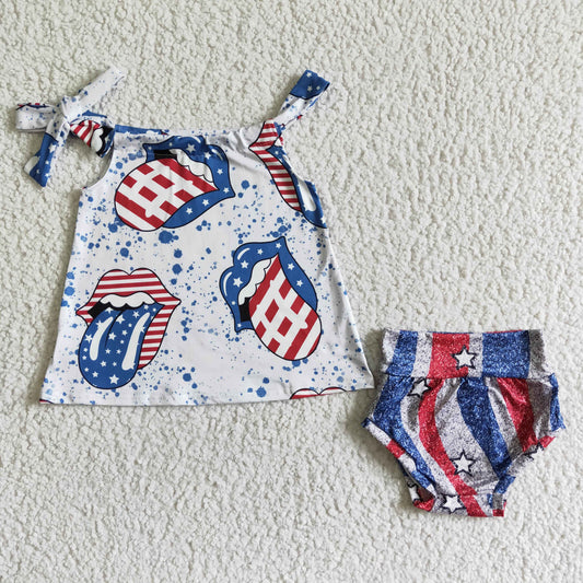 (Promotion)Stars Halter Baby Girls 4th of July Bummie Outfits  GBO0042
