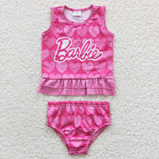 (Promotion)GBO0077 Pink BA Print Vest Top Shorts Baby Girls Summer Bummie Set