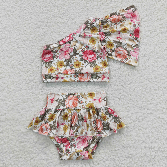 Baby Girls Summer Floral One Shoulder Bummie Set $5.5