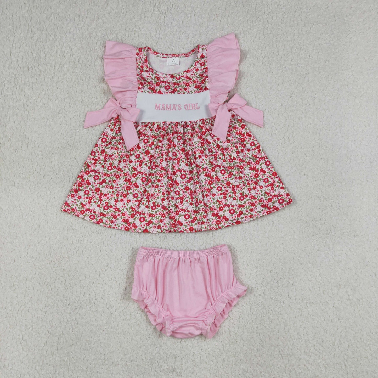 Embroidery Floral Mama's Girl Summer Pink Bummie Set