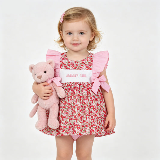 Embroidery Floral Mama's Girl Summer Pink Bummie Set