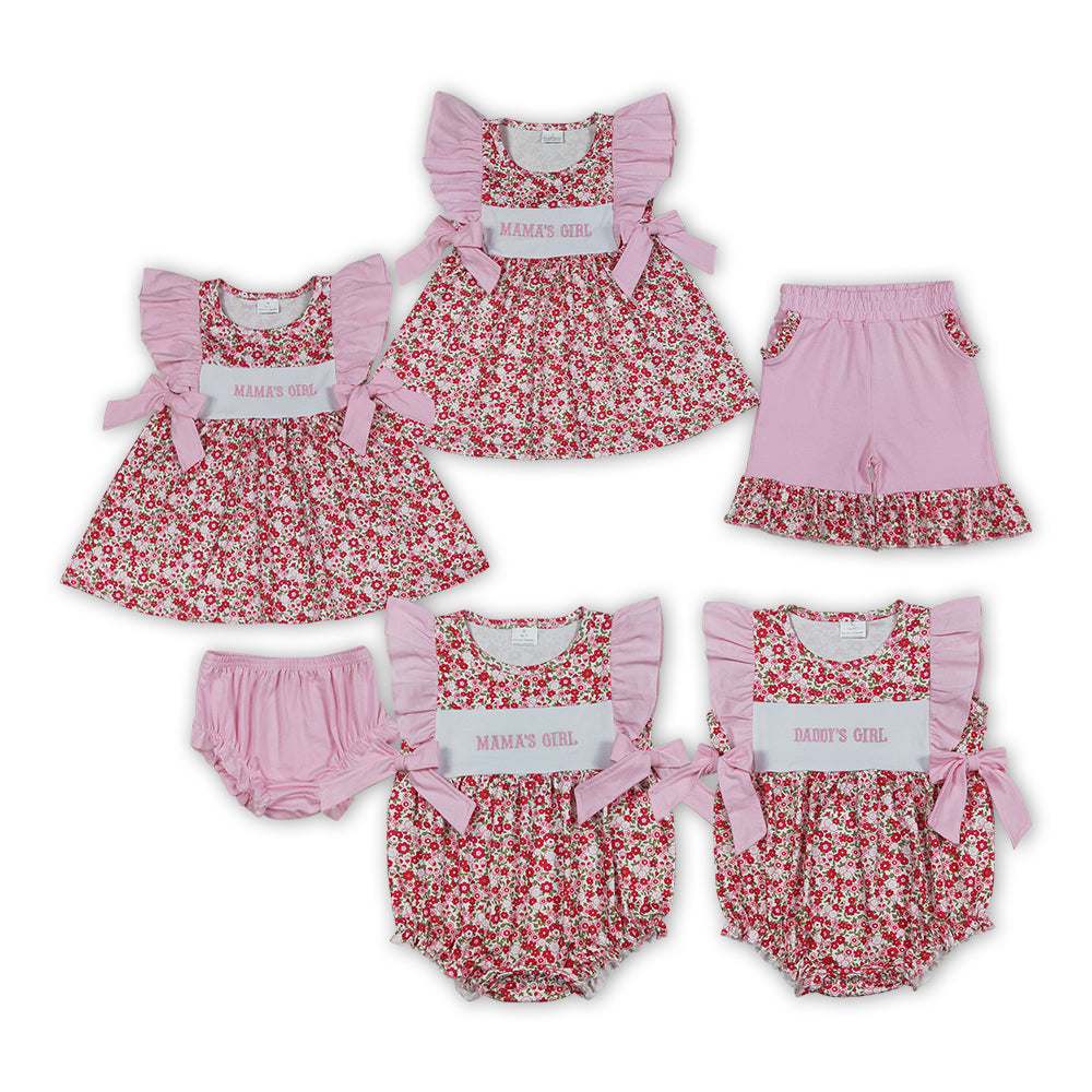 MAMAS & DADDYS GIRL Embroidery Flowers Bows Baby Girls Summer Clothes Sisters Wear