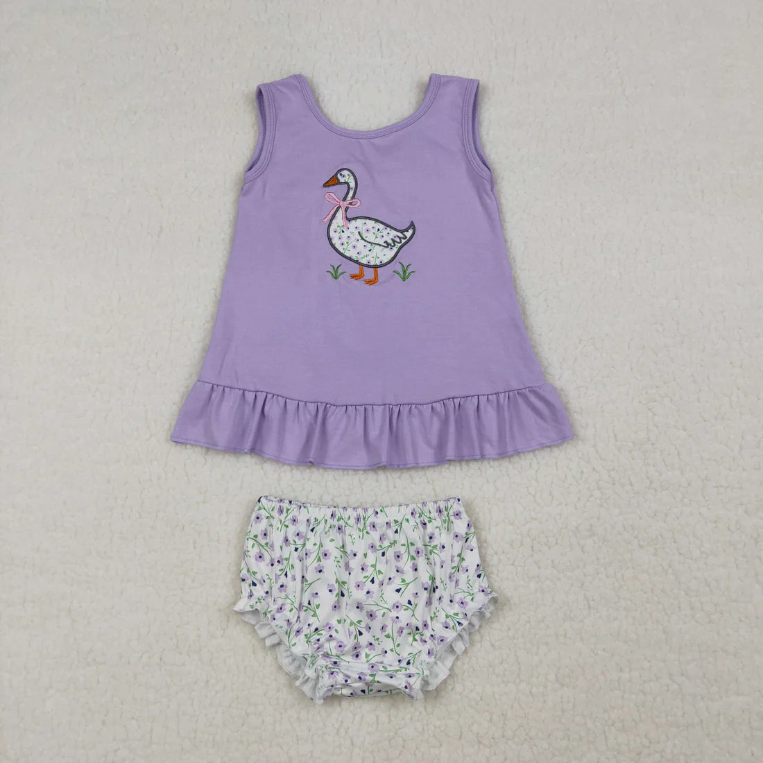 Sibling Baby Girls Sleeveless Embroidery Bows Gooses Tunic Flowers Bummies Clothes Sets