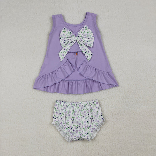 Goose Embroidery Flowers Lavender Girls Summer Clothes Sibling Matching Wear