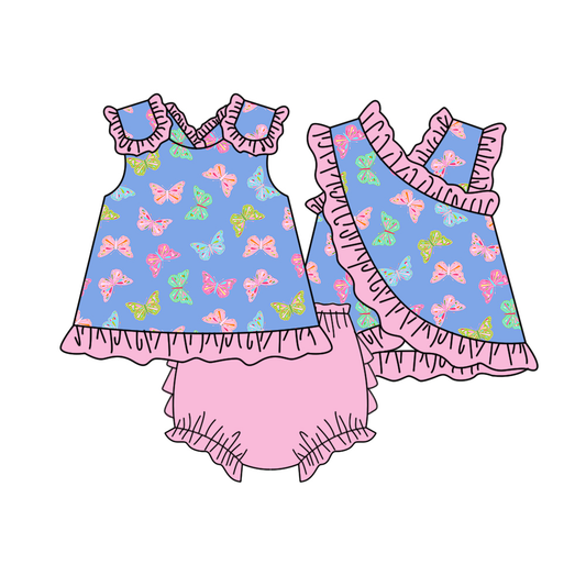 3.26 Baby Girl Butterfly Ruffle Top & Bloomer Shorts Set Preorder