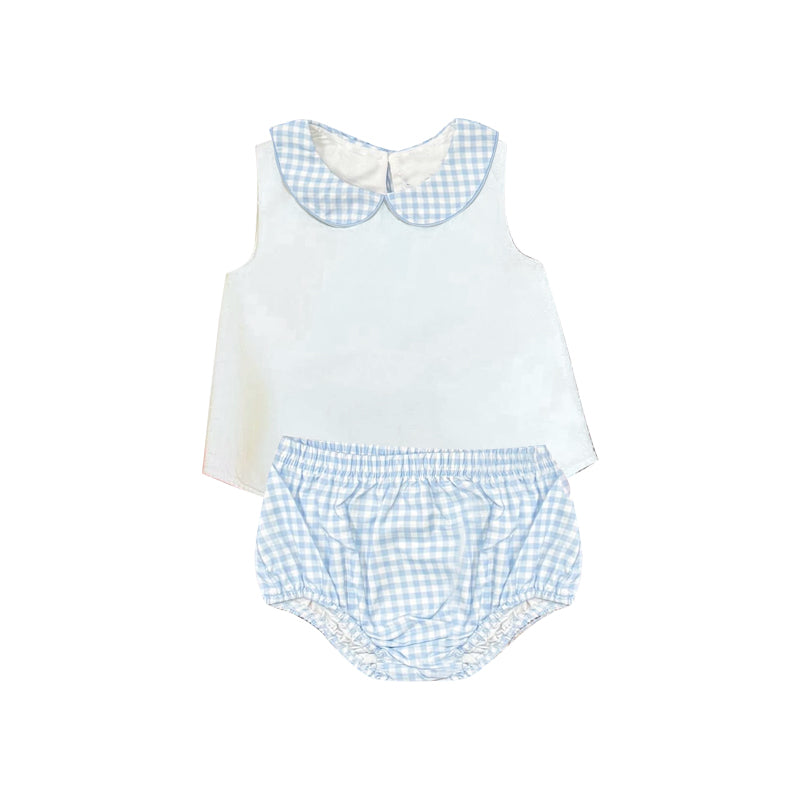 3.26  GBO0539 Baby Boys Sleeveless Top With Blue Gingham Bummie Set