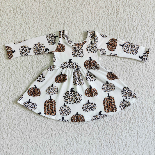 GLD0012 Leopard Pumpkin White Girls Fall Dress