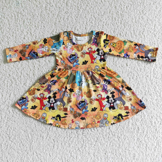 GLD0015 Cartoon Mouse Pumpkin Print Girls Halloween Dress