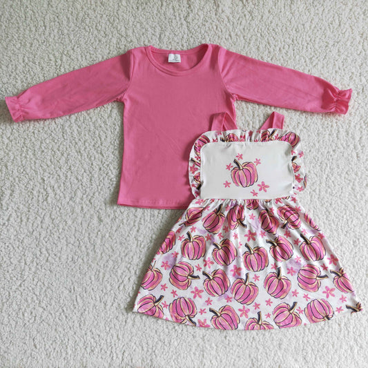 Girls pink fall pumpkin Outfits   GLD0032