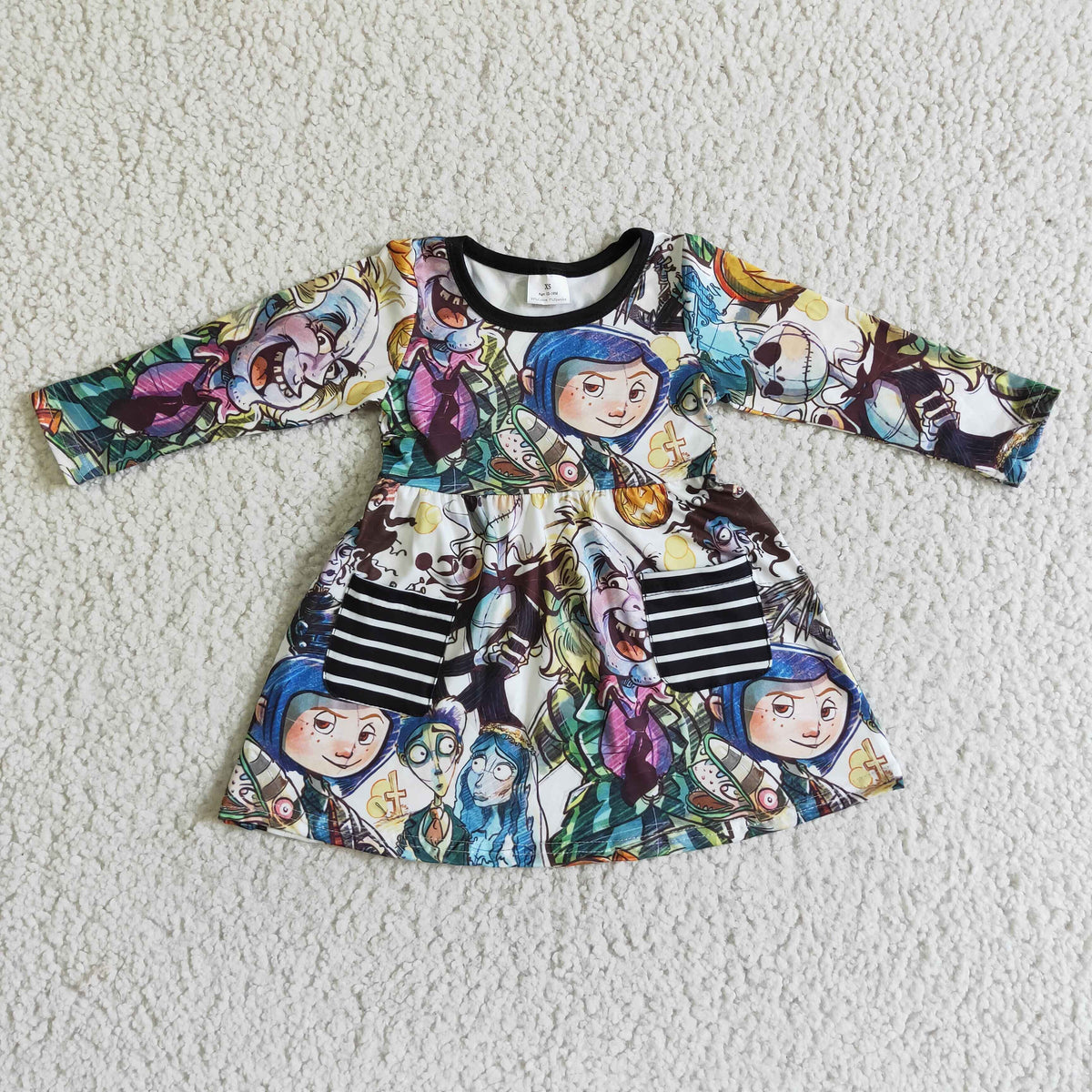 GLD0047 Cartoon Characters Print Girls Pockets Halloween Dress