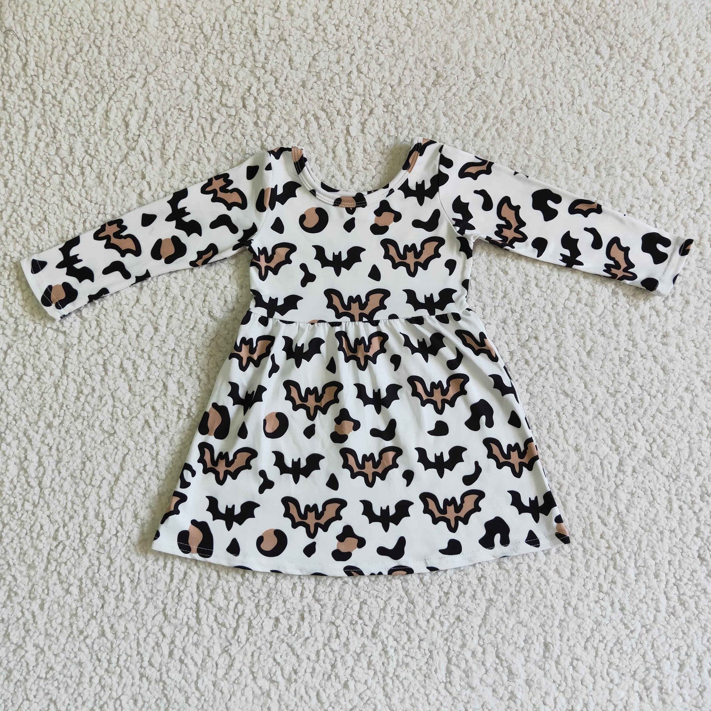 GLD0051 Bat Leopard Print Girls Halloween Knee Length Dress