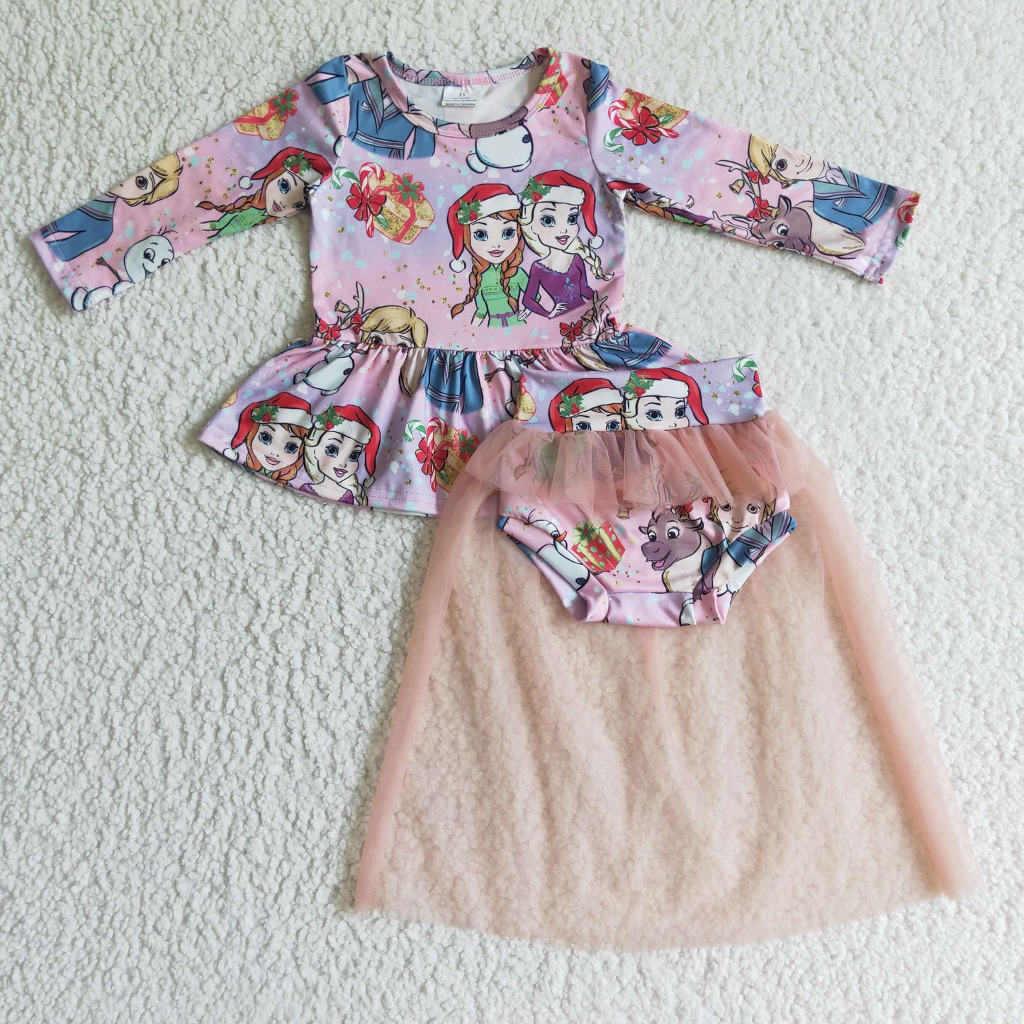GLD0093 Princess Candy Cane Top Pink Tulle Shorts Baby Girls Christmas Bummie Set