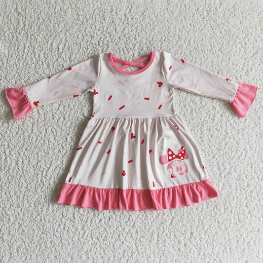 (Promotion)GLD0096 Cartoon Mouse Sprinkles Pink Girls Knee Length Dress