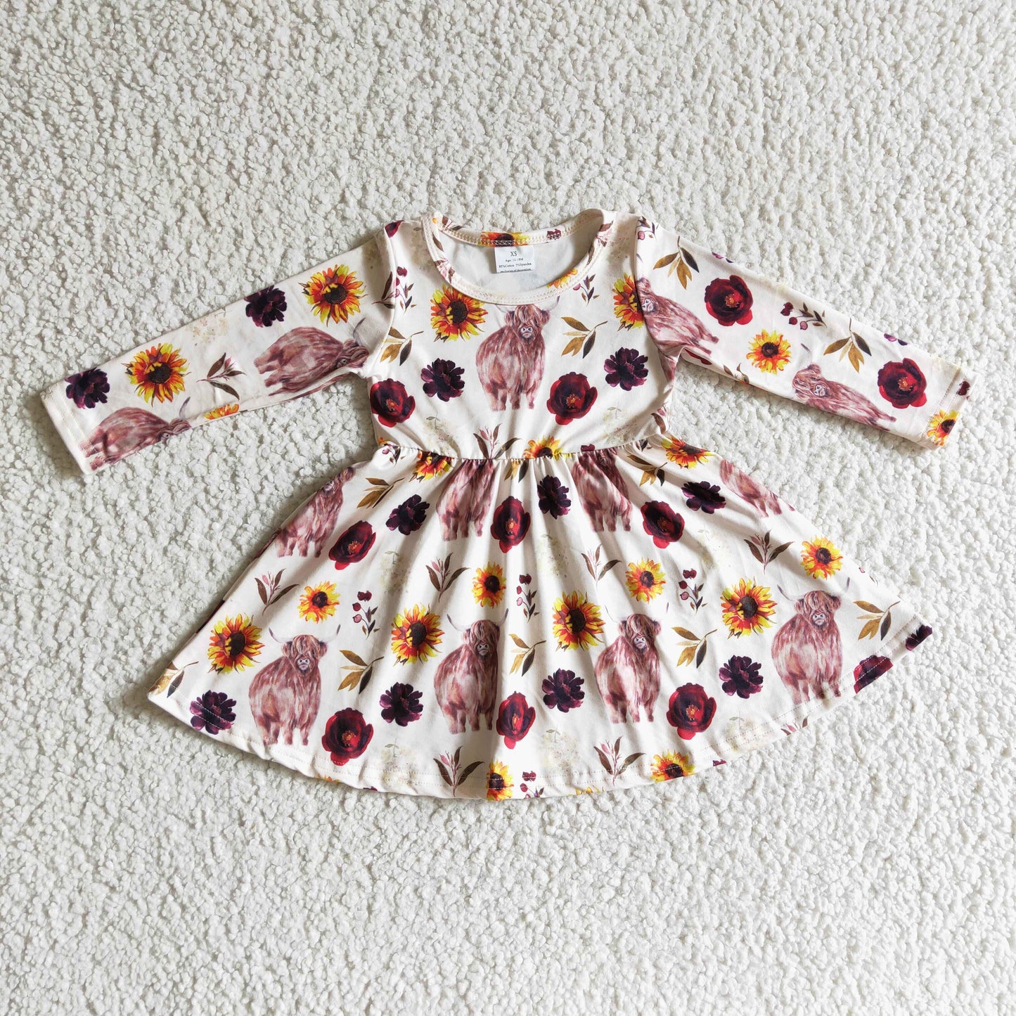 Girls long sleeve Highland cow dress       GLD0118