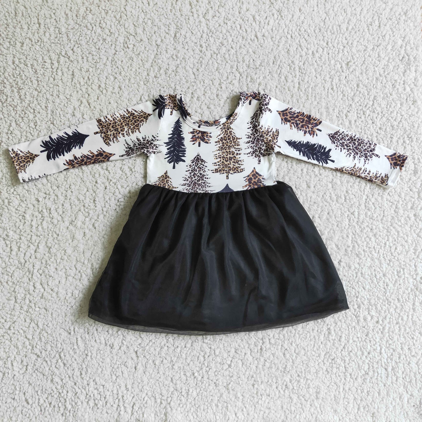 GLD0131 Leopard Tree Print Girls Christmas Knee Length Tulle Dress