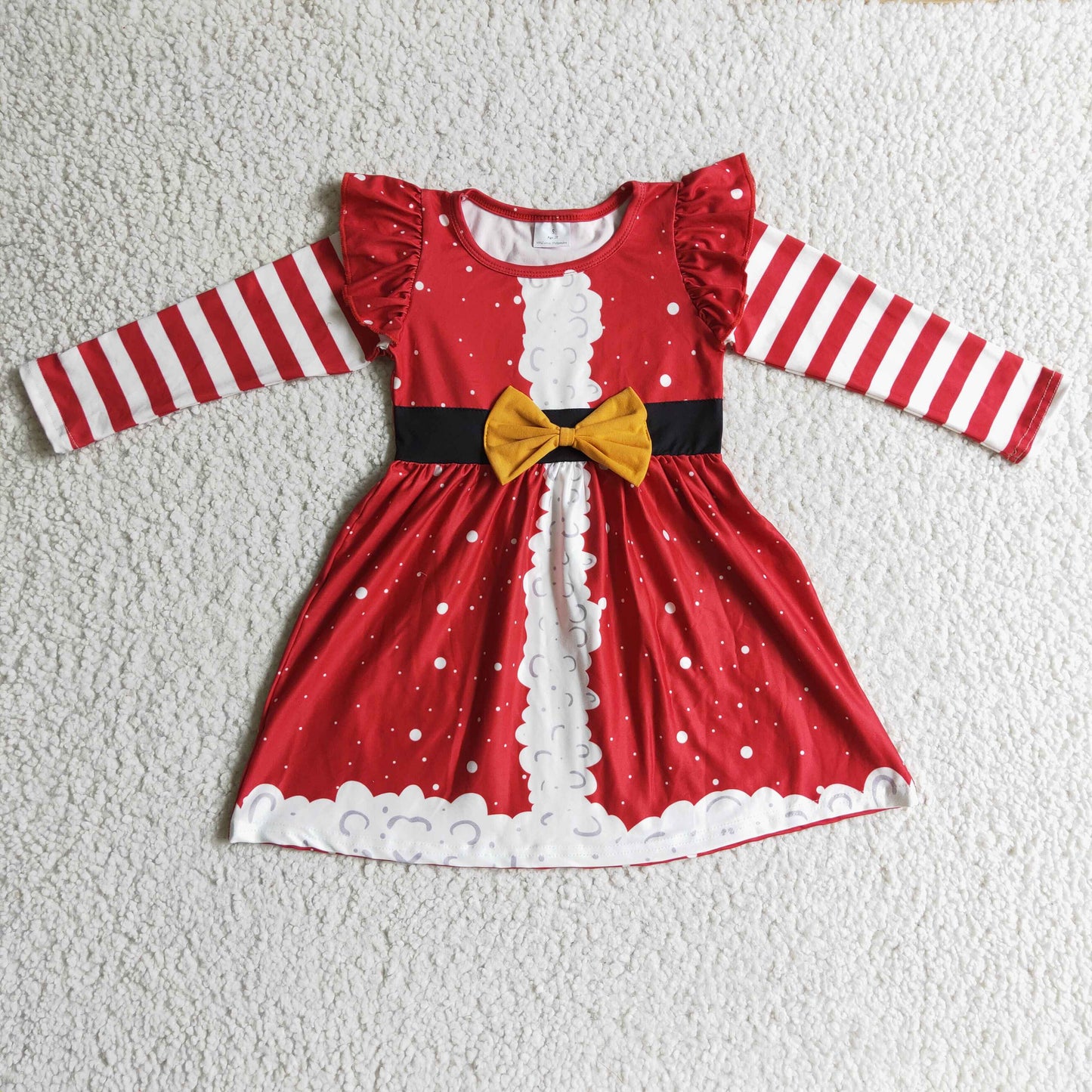 GLD0146 Santa Print Girls Christmas Knee Length Dress