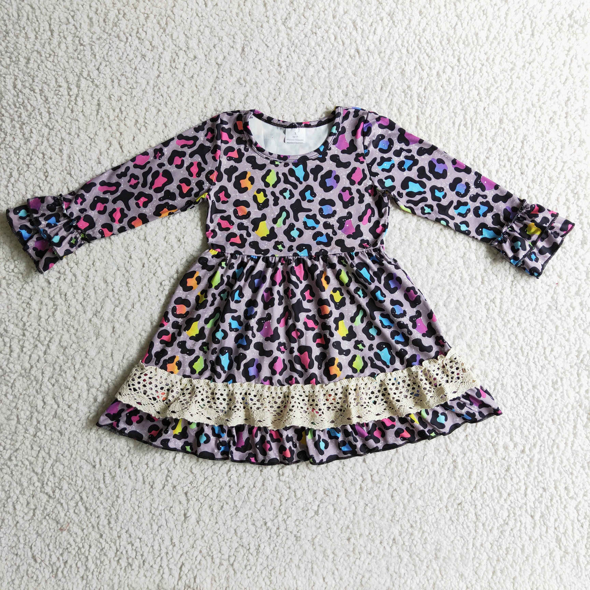 GLD0148 Colorful Leopard Print Girls Ruffles Knee Length Dress