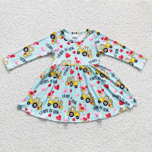 GLD0167 Truck Hearts LOADS OF LOVE Print Girls Valentine's Day Knee Length Dress