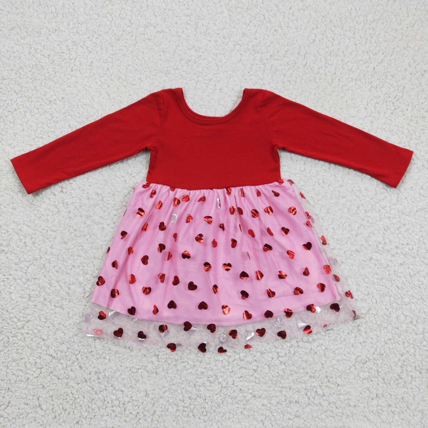 Girls pink heart tulle Valentine's Day print dress   GLD0171