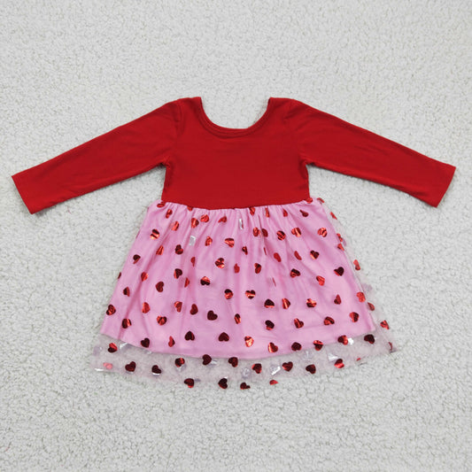 Girls pink heart tulle Valentine's Day print dress   GLD0171