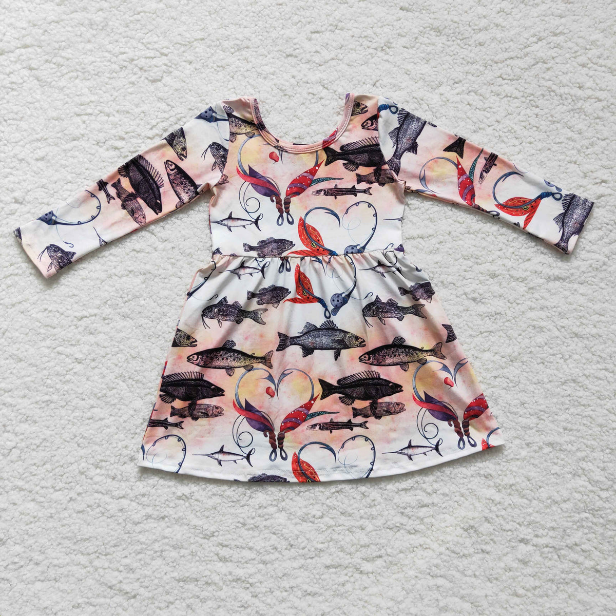 GLD0172 Fishhook Hearts Print Girls Valentine's Day Knee Length Dress
