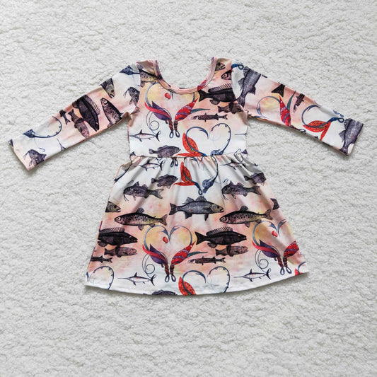 GLD0172 Fishhook Hearts Print Girls Valentine's Day Knee Length Dress
