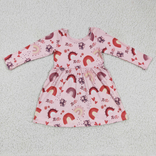 GLD0178 Hearts XOXO Rainbow Print Girls Valentine's Day Knee Length Dress
