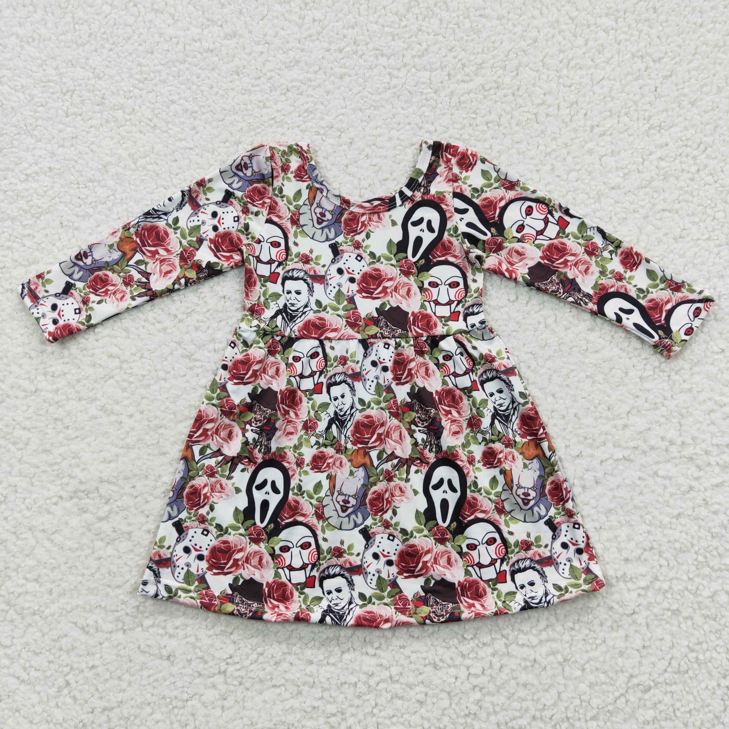 GLD0191 Film Characters Flowers Print Girls Halloween Knee Length Dress