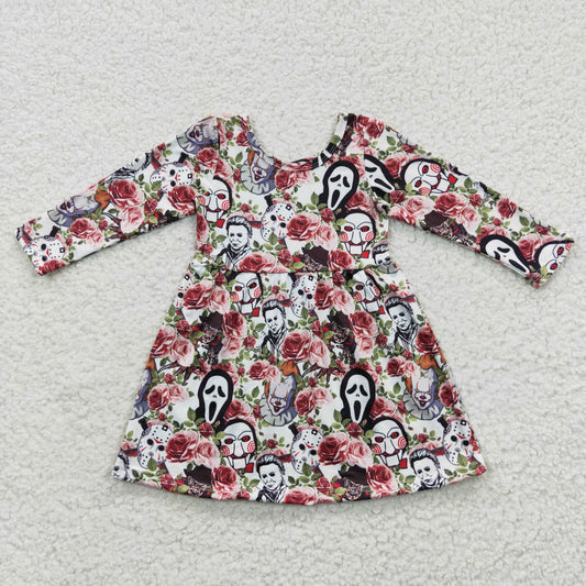 GLD0191 Film Characters Flowers Print Girls Halloween Knee Length Dress