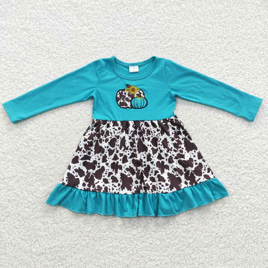 GLD0211 Pumpkin Embroidery Girls Fall Knee Length Dress
