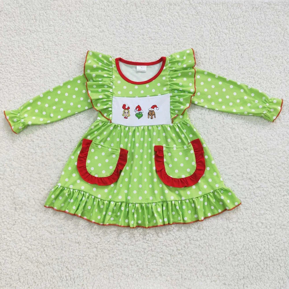 Sibling Baby Boys Girls Embroidery Green Faces Pants Christmas Clothes Sets Footie Rompers