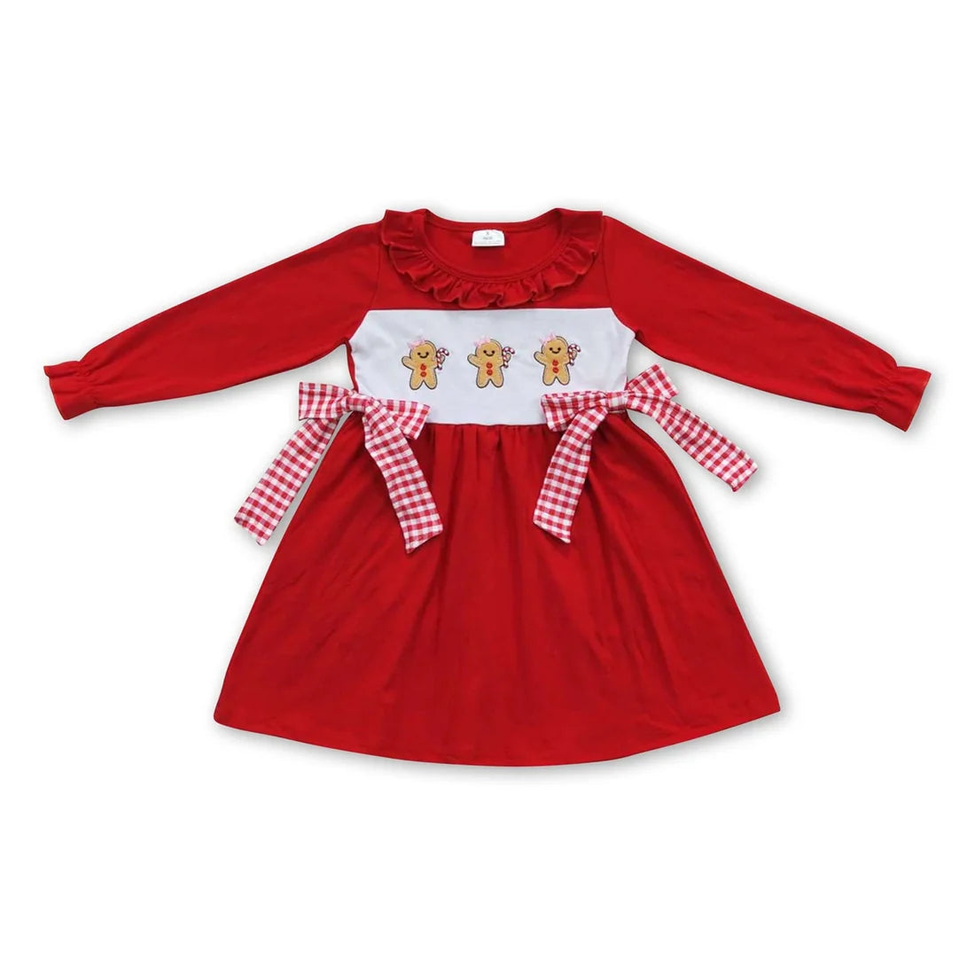 Sibling Baby Girls Boys Embroidery Gingersnap Red Outfit Dress Romper