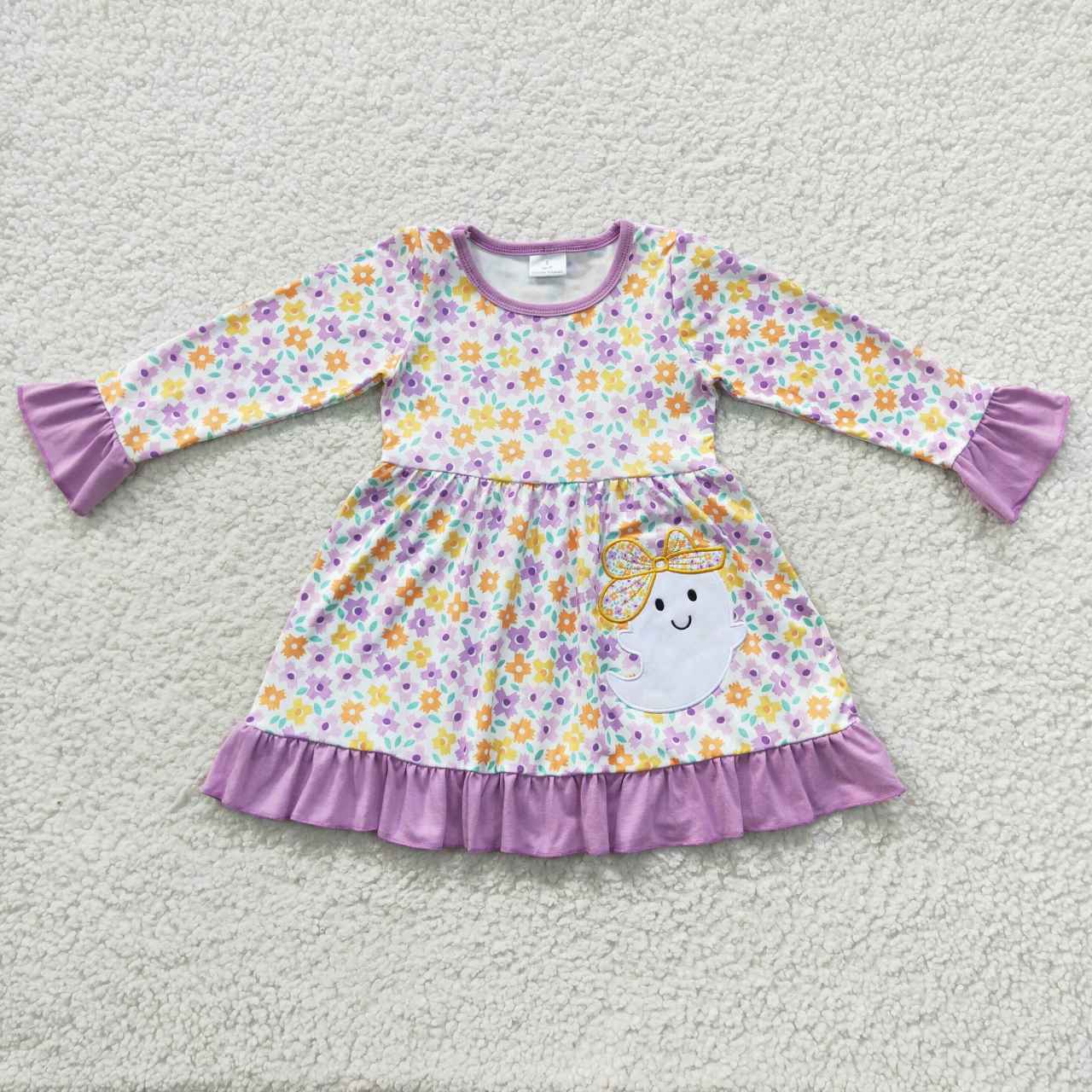 GLD0220 Ghost Embroidery Flowers Girls Halloween Knee Length Dress