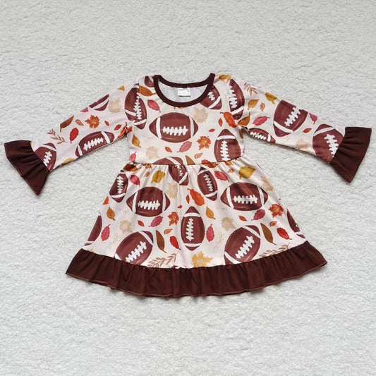 GLD0222 Football Leaf Print Girls Fall Knee Length Dress