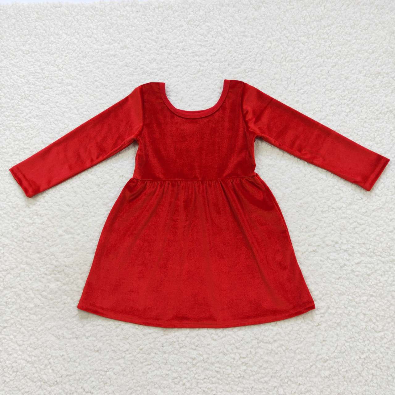 GLD0335 Red Velvet Girls Christmas Knee Length Dress