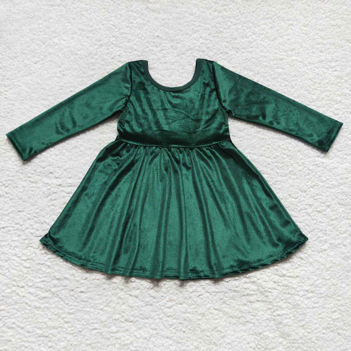 GLD0336 Green Velvet Girls Christmas Knee Length Dress