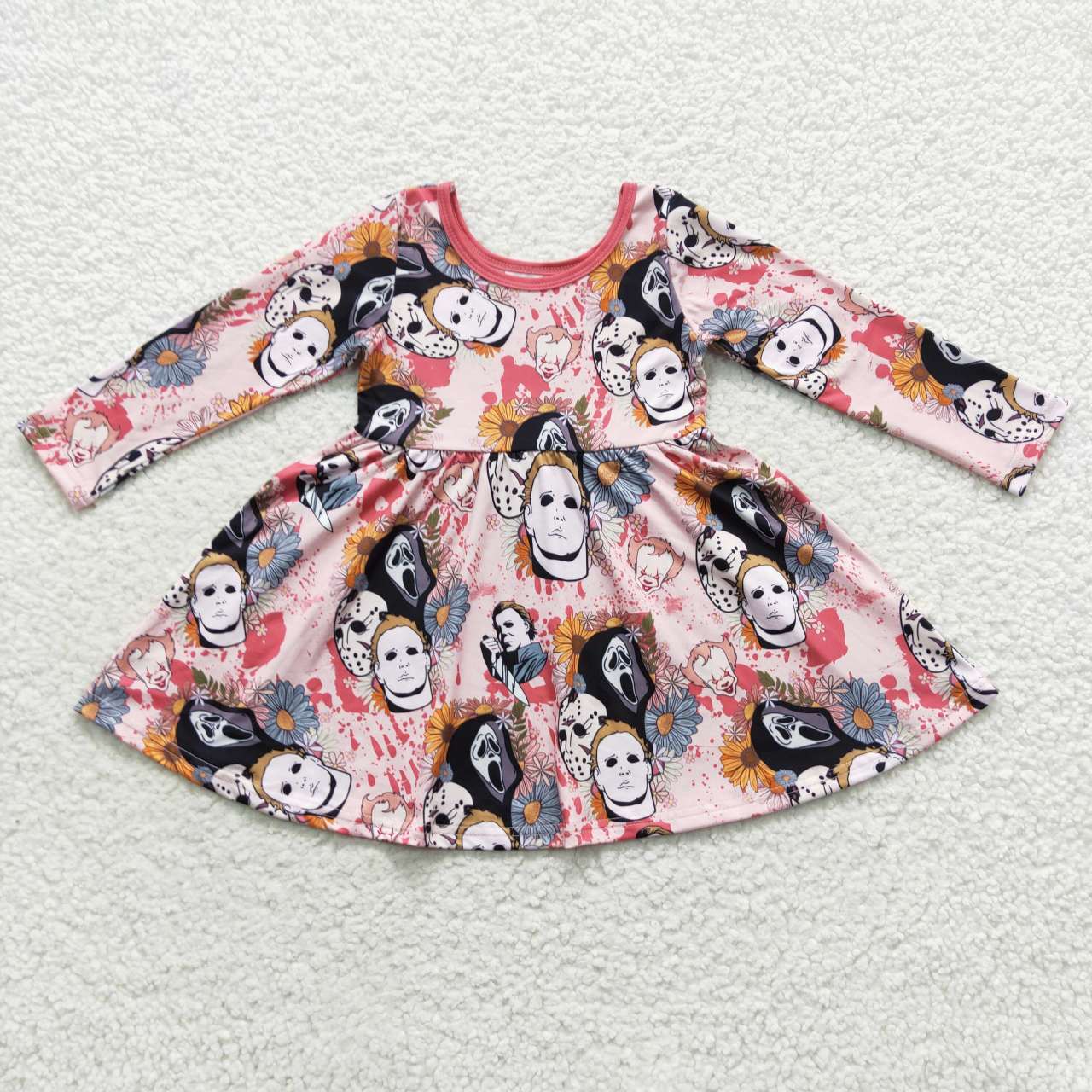 GLD0340 Film Characters Flowers Print Girls Halloween Knee Length Dress