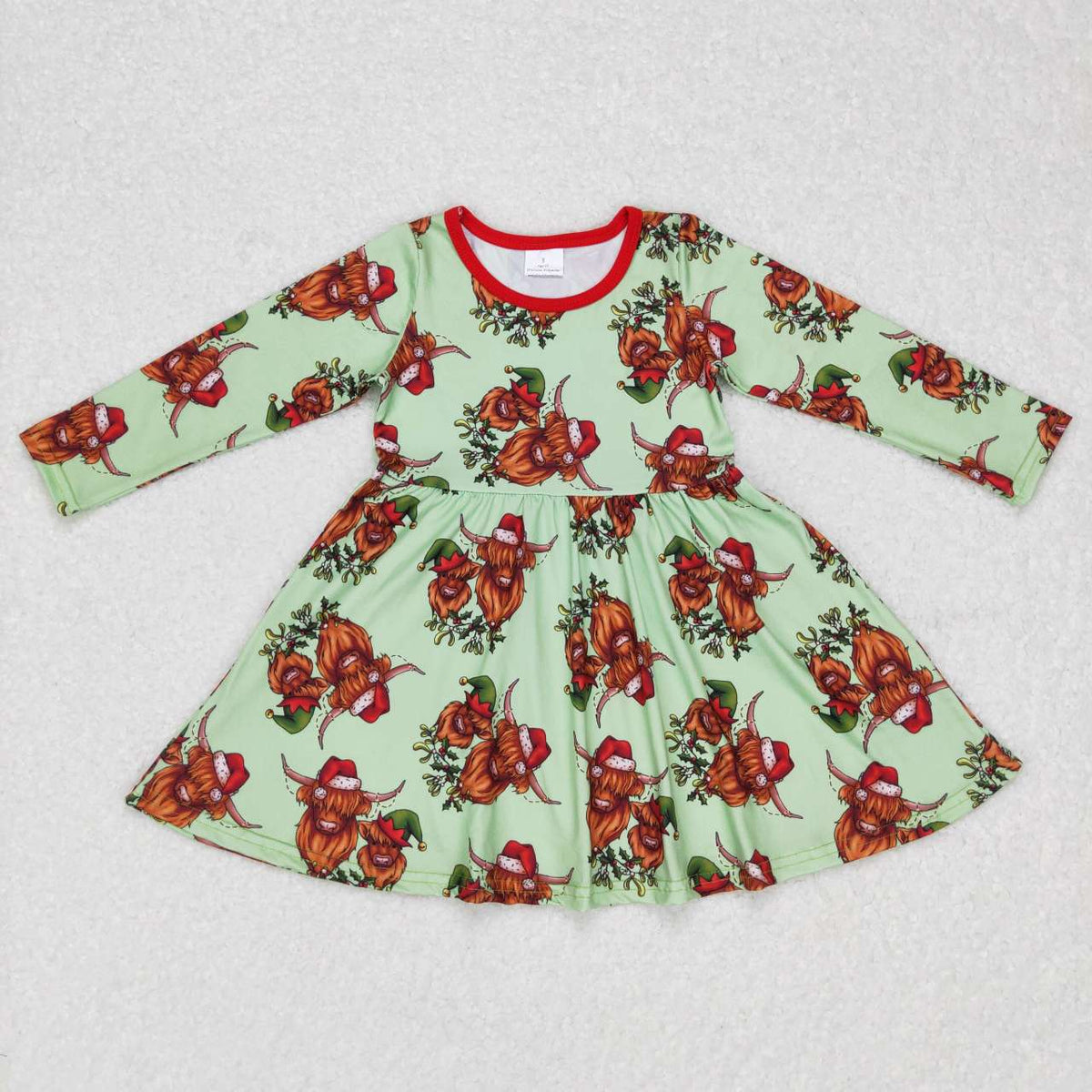 GLD0387 Highland Cow Print Girls Christmas Knee Length Dress