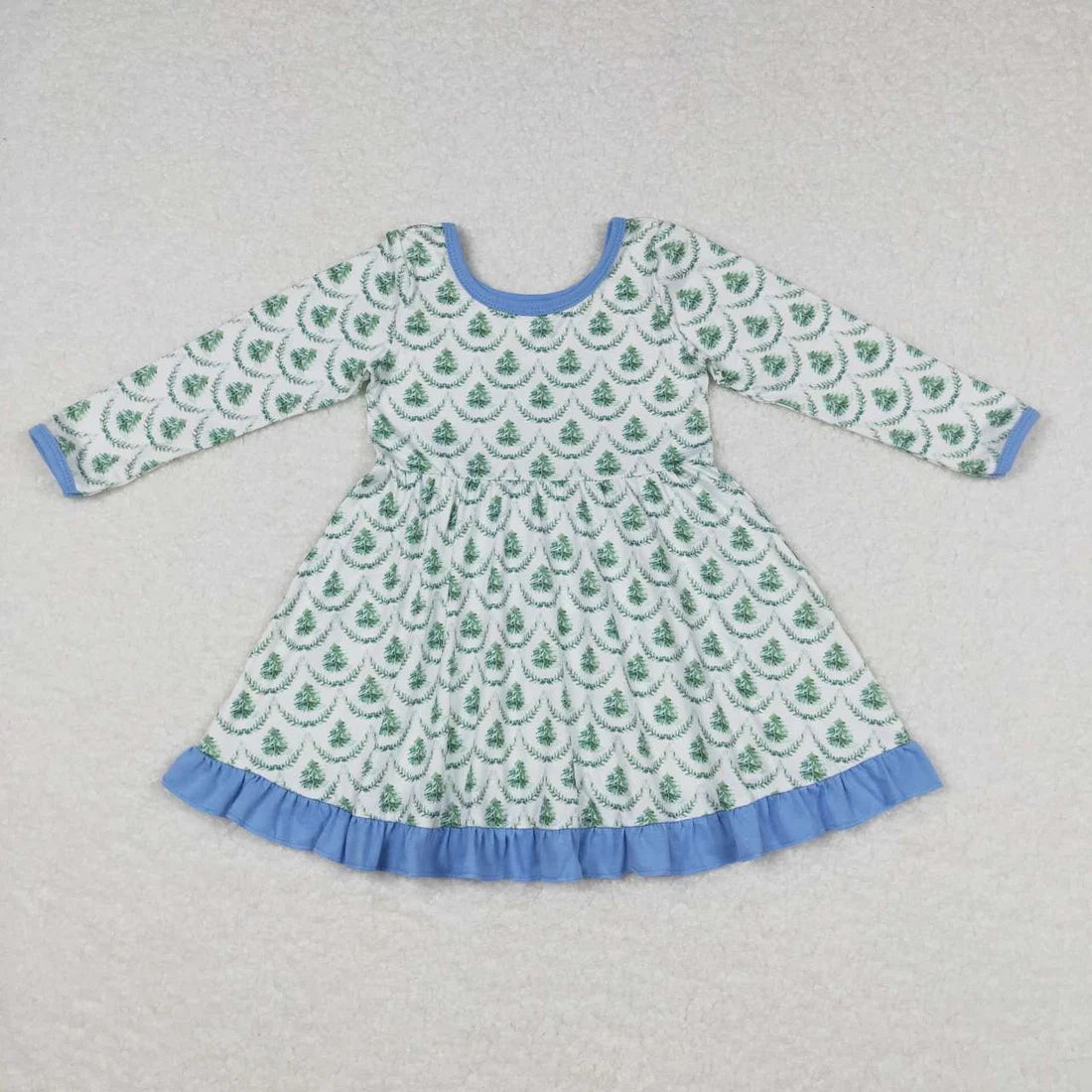 Sibling Baby Girls Bows Trees Plaid Christmas Ruffle Knee Length Dresses