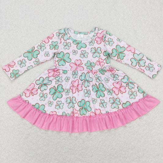 Sibling Baby Girls Clovers Pants St Patrick Pajamas Sets Ruffle Knee Length Dresses