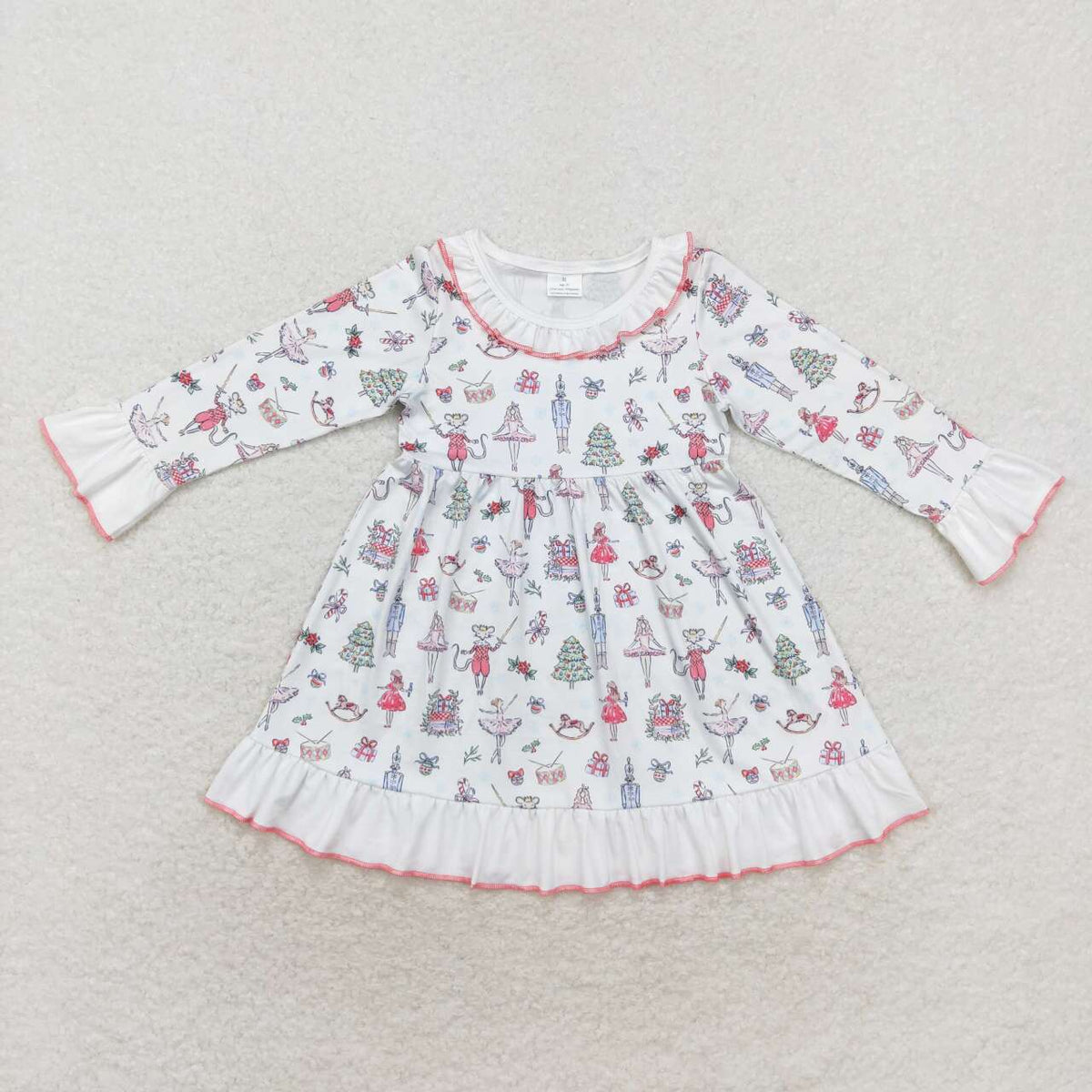 GLD0544 Nutcracke* Soldier Print Girls Christmas Knee Length Ruffle Dress