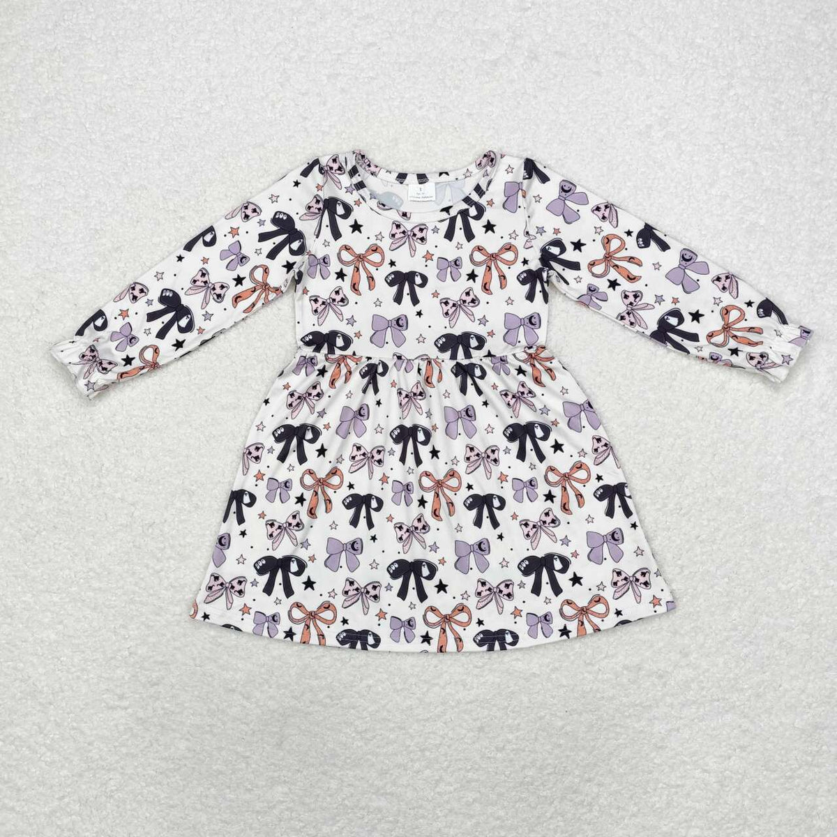 GLD0738 Ghost Bows BOO Stars Girls Halloween Knee Length Dress