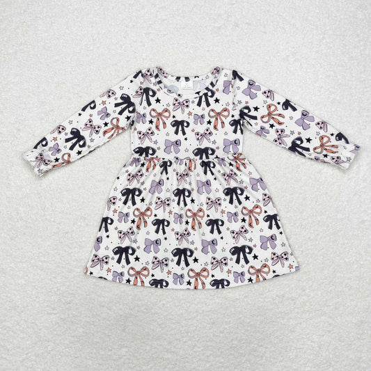 GLD0738 Ghost Bows BOO Stars Girls Halloween Knee Length Dress