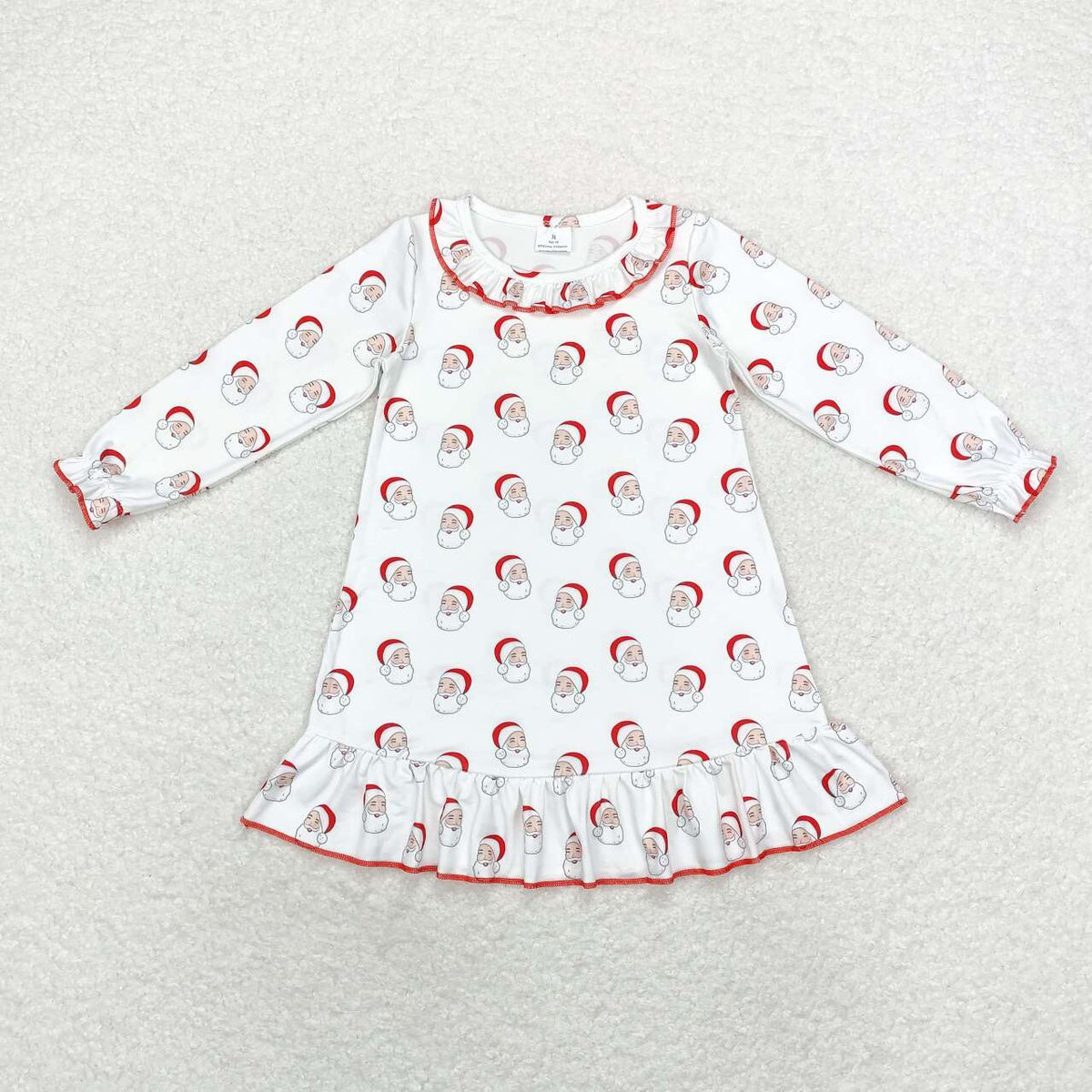GLD0742 Santa Print Girls Christmas Knee Length Ruffle Dress